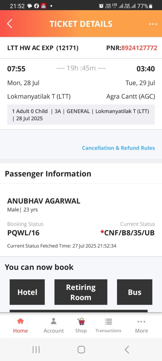 agarwalankit035's tweet photo. मुंबई से आगरा ट्रेन लोकमान्य तिलक train no. 12171 से यात्री अनुभव अग्रवाल का बर्थ न. 35 upper birth कोच B 8 में charging socket में samsung कंपनी का चार्जर लगा रह गया है PNR 8924127772 
Pls irctc collect my brother's charger n inform me.
@IRCTCofficial @RailMinIndia https://t.co/5g0ciVYBjk