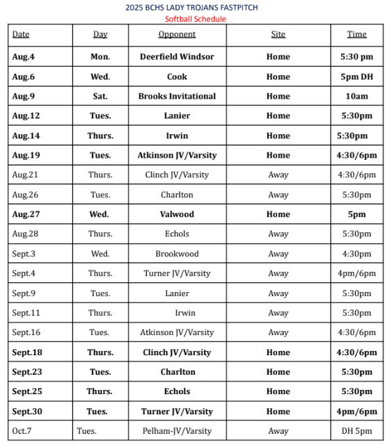 📢Trojan Nation!!

👀See Attached for Fall Sports Schedules
🏈Football: Varsity, JV, MS
🥎Softball: Varsity &amp; MS
🏐Volleyball:  Varsity &amp; MS

🏃‍♂️Cross Country will be released when finalized🏃‍♀️

🎉Weekly Update emails will start next week!!
#W.I.N.🏆
#GoTrojans🔴🔵