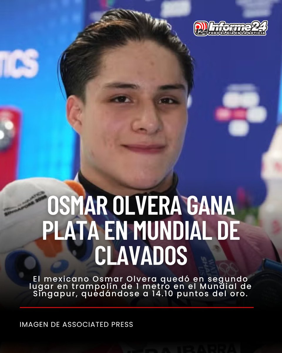 Osmar Olvera lo dio todo, pero no logró revalidar su título mundial. El clavadista mexicano se llevó la medalla de plata en los Mundiales de Singapur con 429.60 puntos, solo detrás del chino Jiuyuan Zheng. Aun así, ¡orgullo nacional!

#Informe24 #News #Noticias #OsmarOlvera