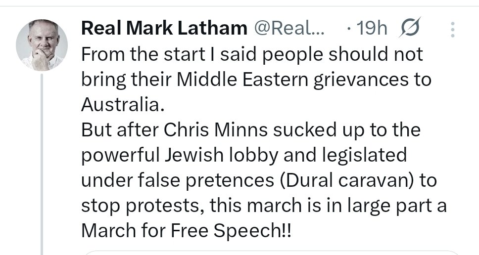 Daniel (@votelewko) on Twitter photo It now seems possible that Mark Latham's ex-girlfriend, former pornstar and Muslim convert did in fact fuck his brains out.
Blockading the Sydney Harbour Bridge is not about free speech at all, <a href="/RealMarkLatham/">Real Mark Latham</a>. It's attention seeking Marxists trying to put on a big day out for It now seems possible that Mark Latham's ex-girlfriend, former pornstar and Muslim convert did in fact fuck his brains out.
Blockading the Sydney Harbour Bridge is not about free speech at all, <a href="/RealMarkLatham/">Real Mark Latham</a>. It's attention seeking Marxists trying to put on a big day out for