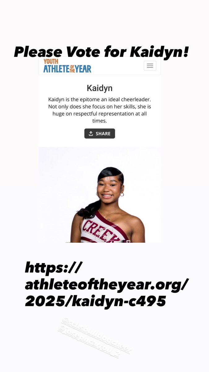 Hey Guys! Please stop and take a moment to vote for Kaidyn.
1 free vote allowed per day. 

athleteoftheyear.org/2025/kaidyn-c4…