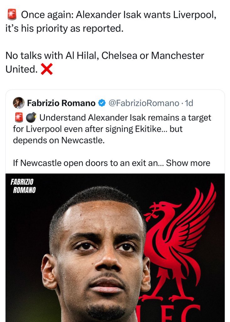 IsakLFC2025's tweet image. There’s no way back for Isak at Newcastle.
❌ refused be part of the squad
❌ refused to train with squad
❌ refused to go on tour
❌ refused join up with the team on tour
Once a bid comes in a Transfer request will also go in. The time is now at 26-27 years old #NUFC #LFC