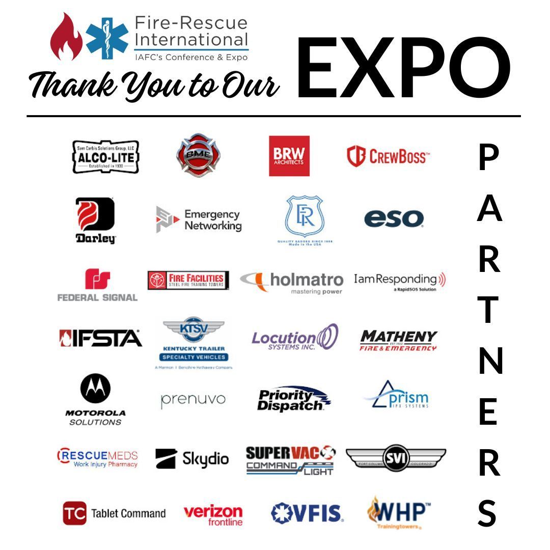 A special thank you to our incredible Expo Partners—your continued support, innovation, and partnership help make Fire-Rescue International a world-class event. We’re proud to stand alongside you as we lead the future of the fire and emergency services. iafc.org/fri