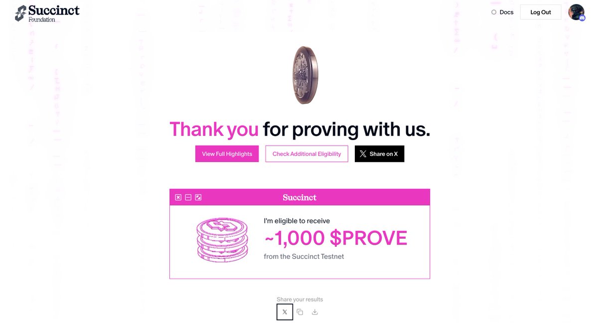MY $PROVE ALLOCATION 🙏

TESTNET ALLOCATIONS ARE BECOMING VERY SIDELINED.

I AM NOT COMPLAINING BECAUSE I DID NOT REALLY HAVE SKIN IN SUCCINCT AND I KNOW <a href="/union_build/">Union</a> WILL SAVE ME AND THE REST OF THE UNION ARMY.

THIS IS ABOUT EVERYONE ELSE WHO GOT A 'SURPRISING' 2 FIGURE