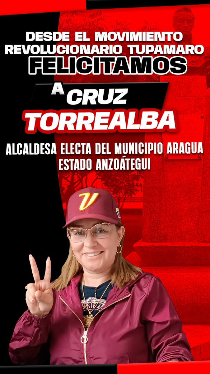 Mrt_Santa Barbara (@santabarbaramrt) on Twitter photo Desde el Municipio <a href="/SantabarbaraMrt/">Mrt_Santa Barbara</a> felicitamos a la Camarada CRUZ TORREALBA con mucho entusiasmo, por ser alcaldesa electa del Municipio Aragua del Edo Anzoátegui.
¡LUCHA BATALLA Y VICTORIA!
🚩VENCEREMOS🏴
#ComunaONada 🔴⚫
<a href="/WBenavides_MRT/">Williams Benavides</a>
<a href="/ConElMazoDando/">Con el Mazo Dando</a> Desde el Municipio <a href="/SantabarbaraMrt/">Mrt_Santa Barbara</a> felicitamos a la Camarada CRUZ TORREALBA con mucho entusiasmo, por ser alcaldesa electa del Municipio Aragua del Edo Anzoátegui.
¡LUCHA BATALLA Y VICTORIA!
🚩VENCEREMOS🏴
#ComunaONada 🔴⚫
<a href="/WBenavides_MRT/">Williams Benavides</a>
<a href="/ConElMazoDando/">Con el Mazo Dando</a>