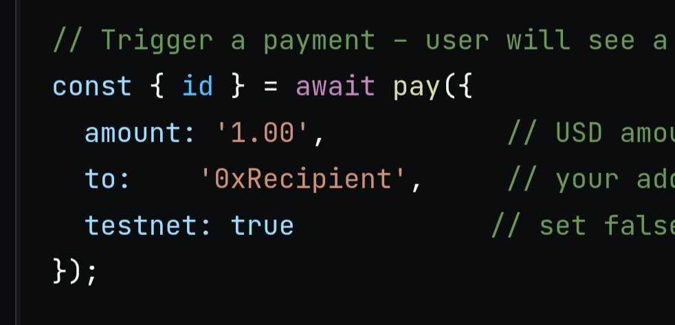I believe Base Pay will be one of the breakthrough blockchain developer products like privy, wagmi, etc

It has that rare mix of simple UX with great DevX. It's literally one line:

pay(amount, address)

No wallet connection, no 3rd party framework needed