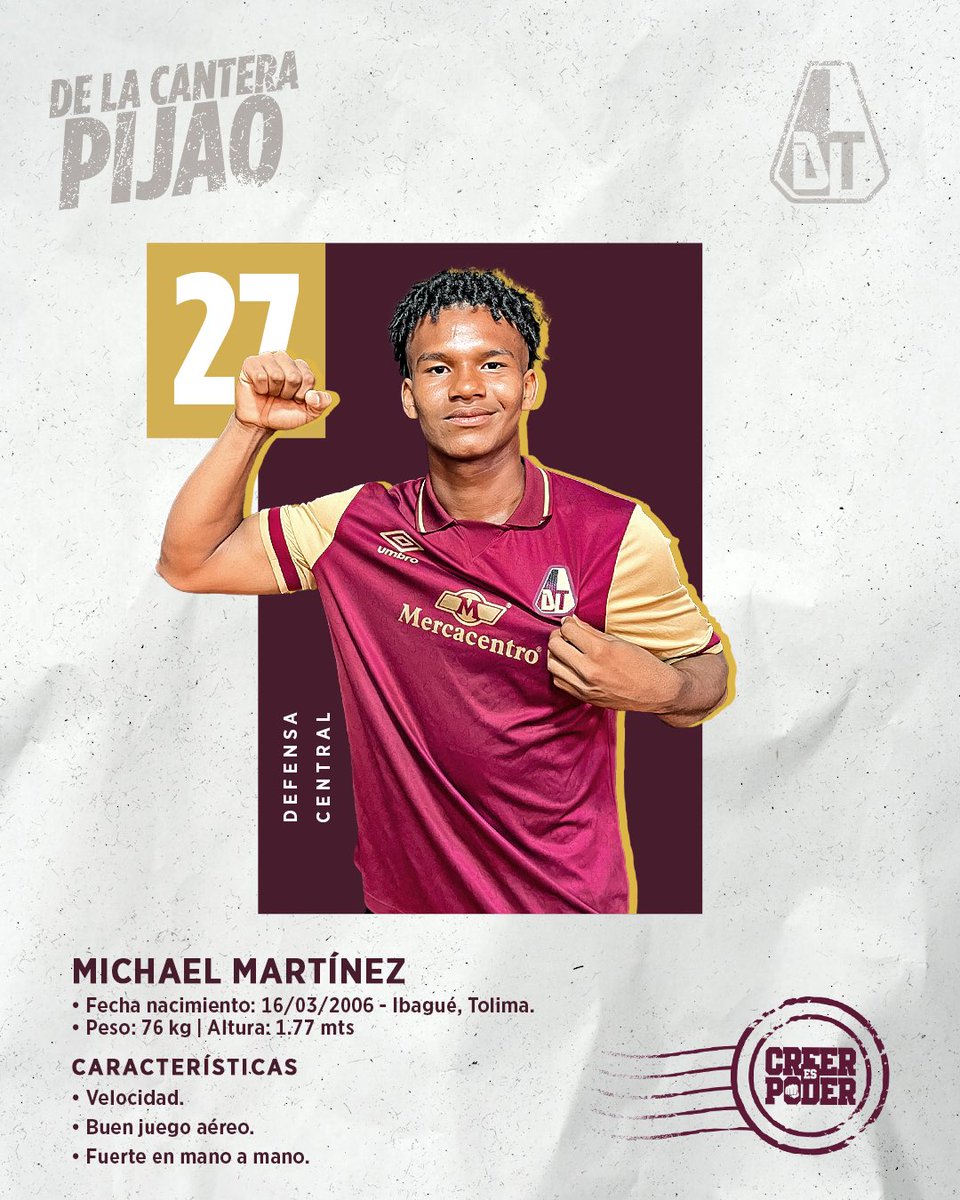 cdtolima's tweet image. 𝙋𝙄𝙅𝘼𝙊 𝙙𝙚 𝙥𝙪𝙧𝙖 𝙘𝙚𝙥𝙖 🏹 Michael Martínez, nacido en Ibagué y formado en nuestra @canterapijao, ha sido convocado al equipo profesional para el partido de Copa BetPlay.
¡Vamos Michael! 👊🏽