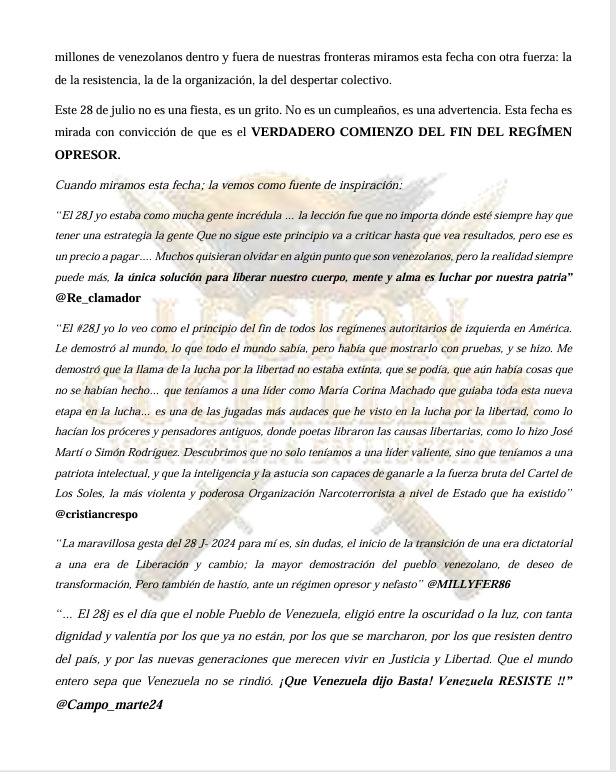 cristiancrespoj's tweet image. 🗓 28 de Julio: Un Hito en la Gesta libertaria de Venezuela- EL DÍA EN EL QUE LA HISTORIA CAMBIÓ Este 28 de julio no es una fecha más en el calendario, ni fue una simple jornada electoral. Es una fecha que se inscribió con tinta indeleble, en la historia contemporánea de…