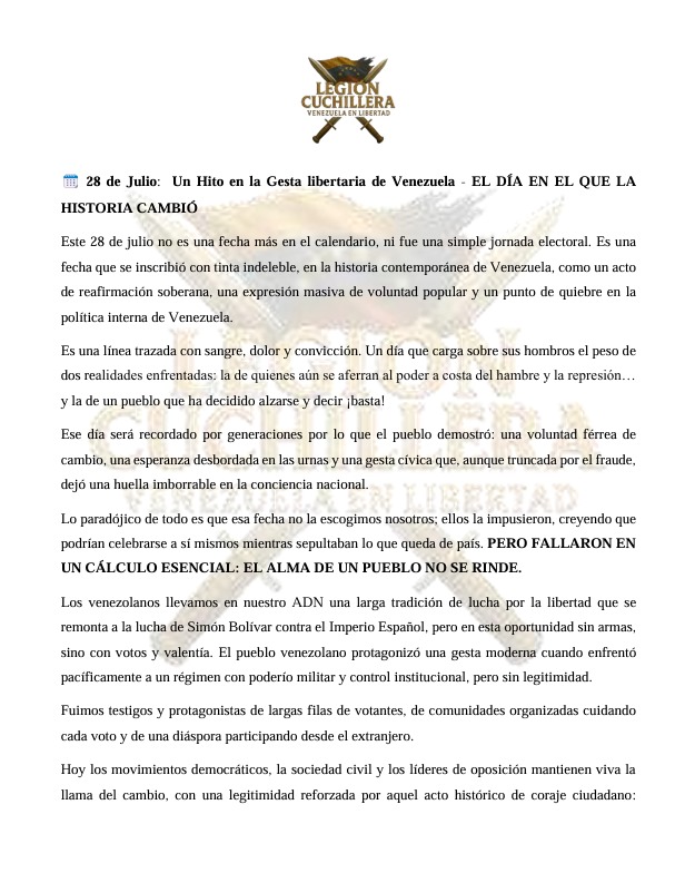 cristiancrespoj's tweet image. 🗓 28 de Julio: Un Hito en la Gesta libertaria de Venezuela- EL DÍA EN EL QUE LA HISTORIA CAMBIÓ Este 28 de julio no es una fecha más en el calendario, ni fue una simple jornada electoral. Es una fecha que se inscribió con tinta indeleble, en la historia contemporánea de…