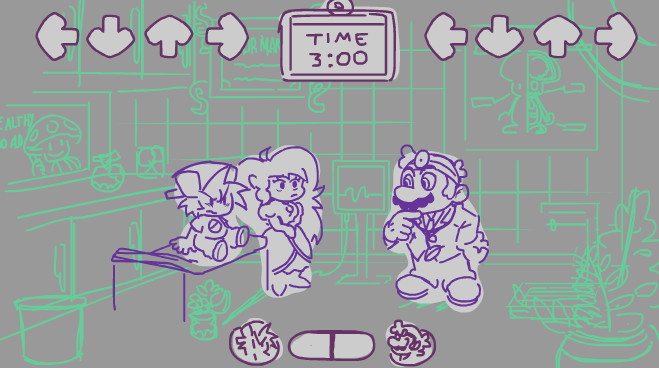 it's sad to keep working on stuff that we can't show to you guys 🥲

just know we are working pretty hard on it

So have a sketch for the dr mario song :)