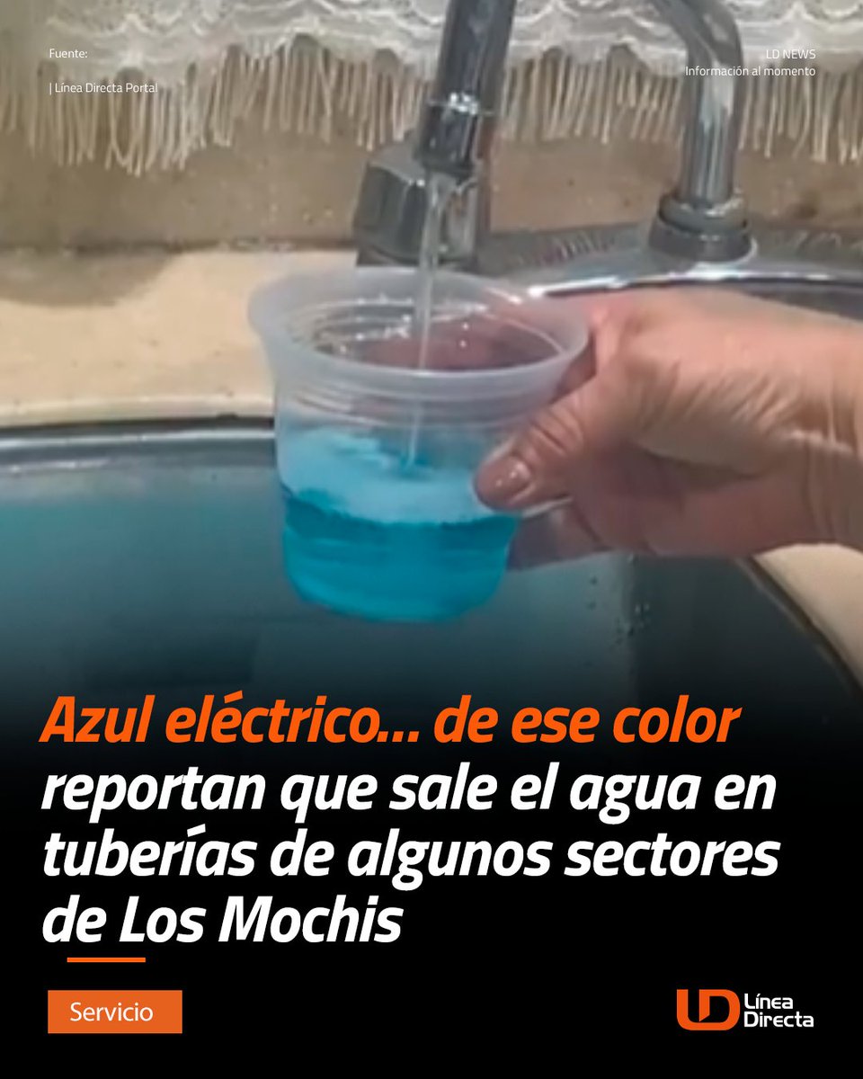Azul eléctrico… 💧⚡de ese color reportan 📲 que sale el agua en tuberías 🚰 de algunos sectores de Los Mochis📍

🔗ldportal.com/3U3YYEH

Desde la mañana ⌚ la mayor parte de la zona norte de la ciudad presentó baja presión 🫗 o nulo servicio