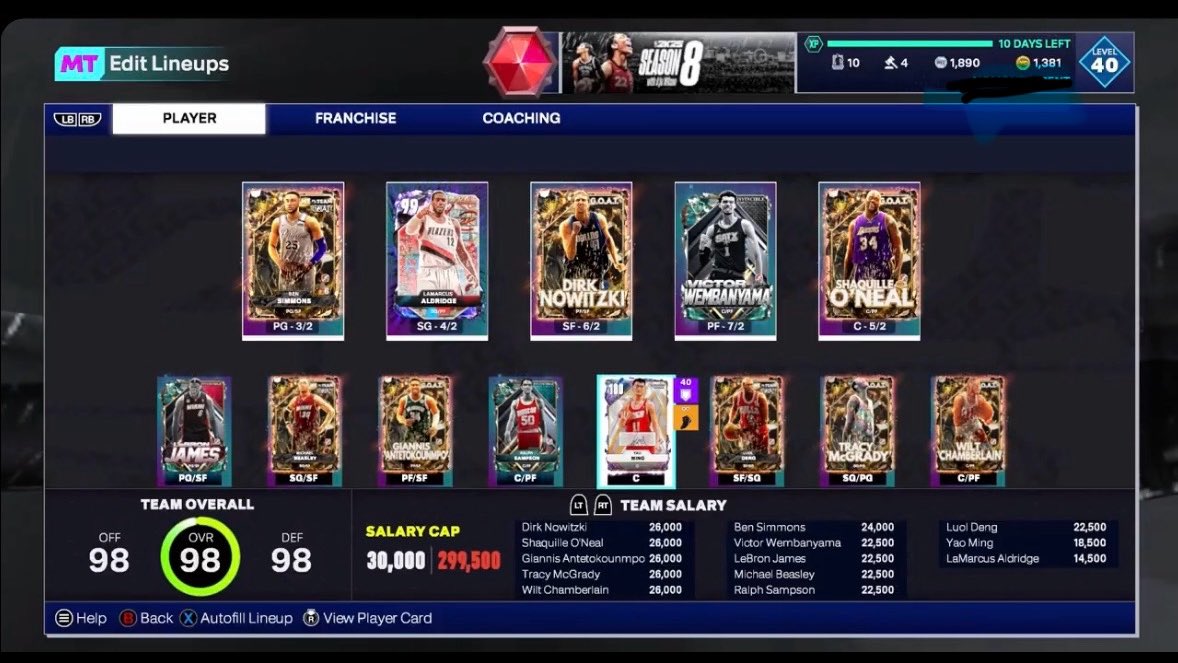 Grinded Ben NMS + Final Team

(No I am not completely NMS, obviously)

&amp; before you clown Lamarcus, he’s Bender protection &amp; he has 38 Legends lmaooo underrated honestly.