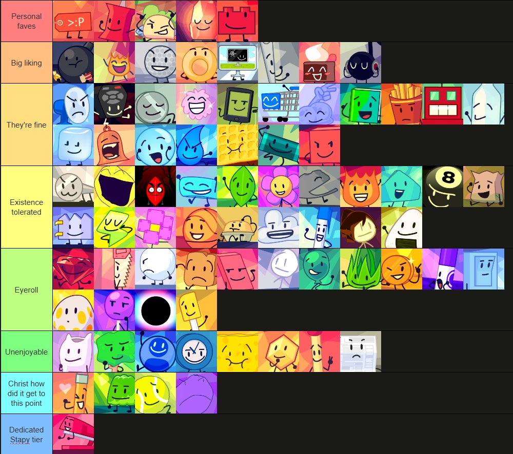 hydr0xside's tweet image. Made a bfdi tierlist. If you disagree, consider that maybe you're wrong