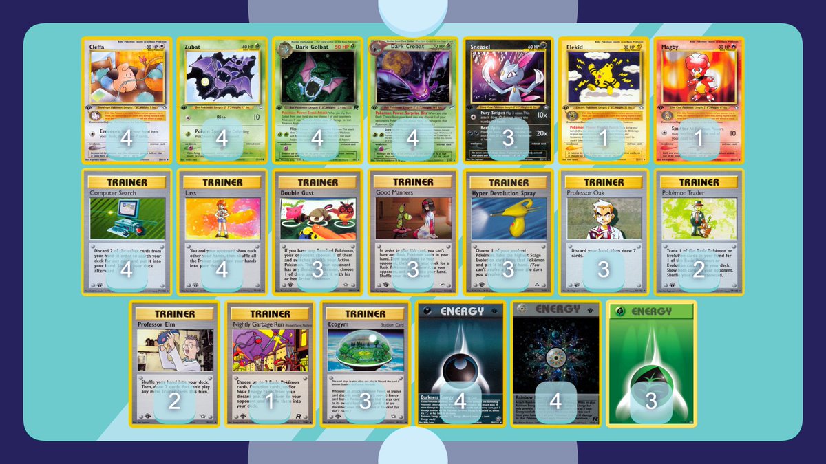 Pkmn_RubyRetro's tweet image. My Top 8 list from the @FullGripTCG Base-Neo tourney! This list is the product of a couple of months grinding this format on TcgOne and I think it can beat anything off of Lass alone. Item Finder is for chumps!