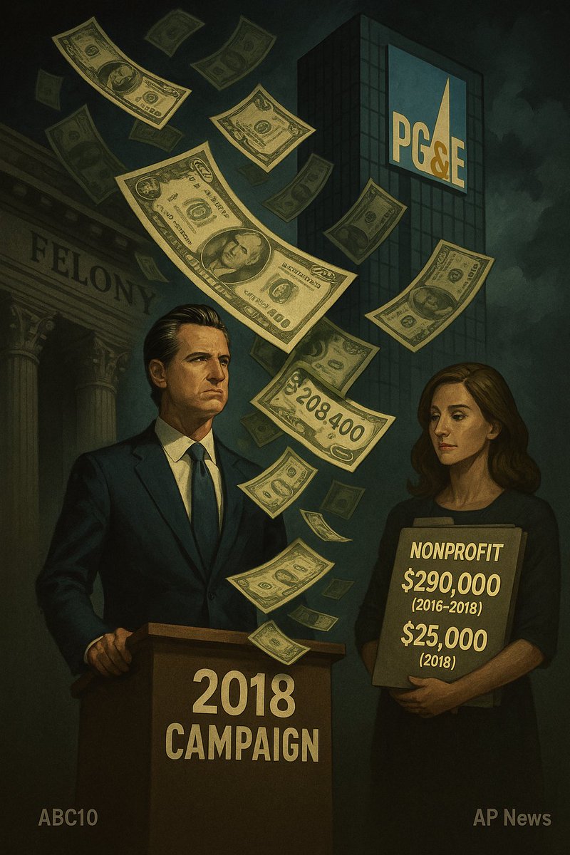 Newsom is a career criminal. 
Records confirm Governor Newsom's 2018 campaign accepted $208,400 from PG&amp;E after its 2016 felony convictions. His wife's nonprofit received $290,000 from PG&amp;E during 2016-2018, plus $25,000 in 2018. Sources: ABC10, AP News.