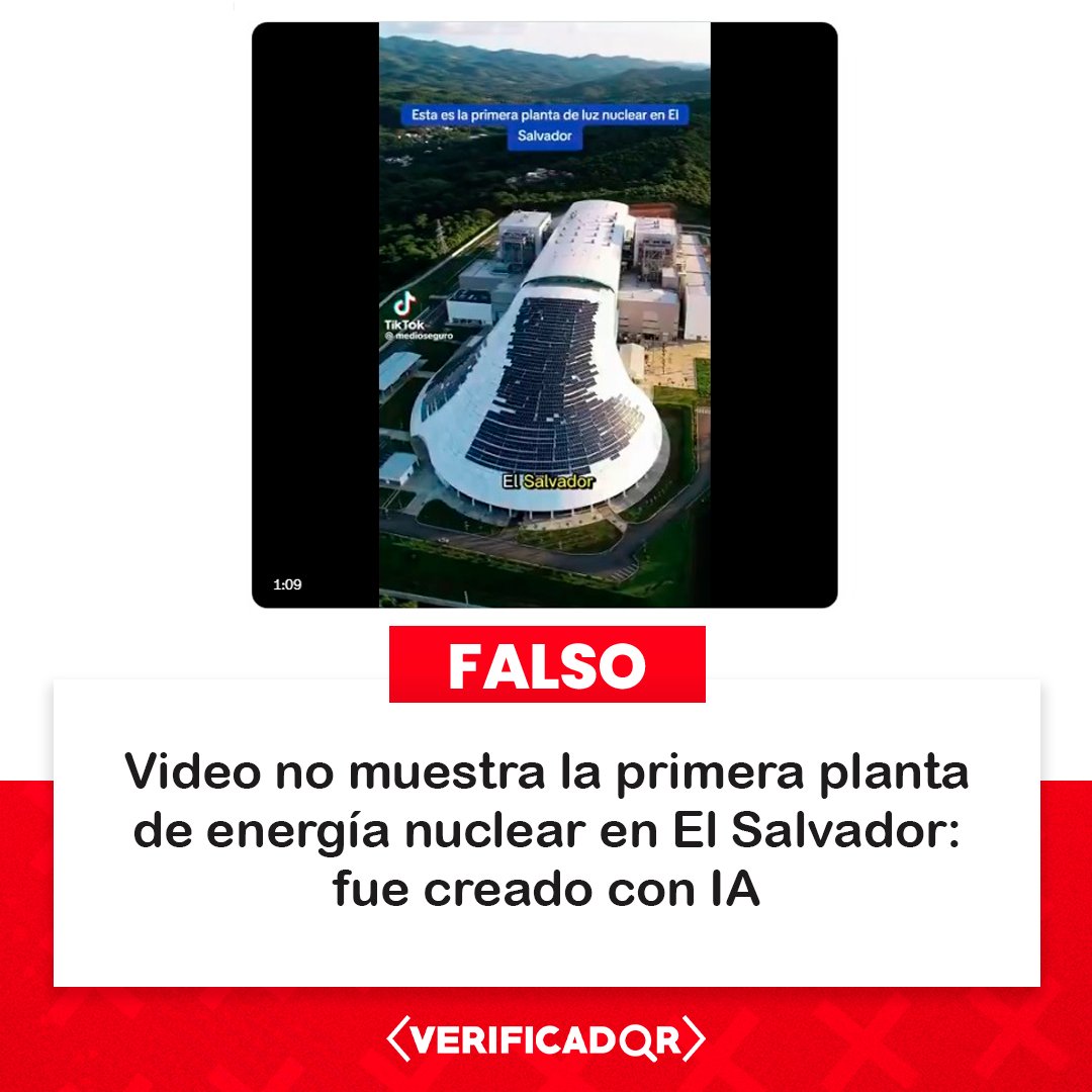 🔍 "La primera planta de energía nuclear de El Salvador", indica un video difundido en redes. No obstante, el material fue creado con IA y el país centroamericano apunta a instalar su primer reactor en 2030.

👉 Nota completa: bit.ly/nuclear-elsalv…
