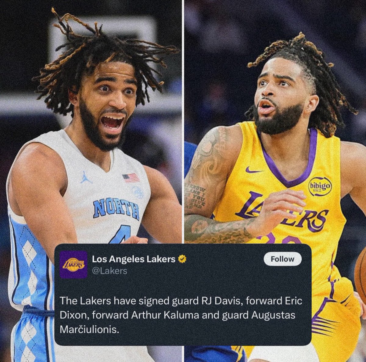 The Los Angeles Lakers have signed RJ Davis 👏

Keep working, 4