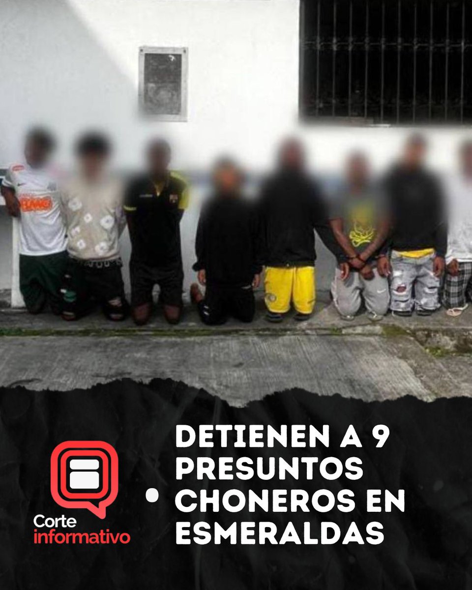 CorteInforma's tweet image. #ESMERALDAS | Nueve presuntos miembros de #LosChoneros fueron detenidos en Esmeraldas con un fusil y dos escopetas, según informó el Ministerio del Interior.
El operativo fue ejecutado por la #Policía y las #FuerzasArmadas.