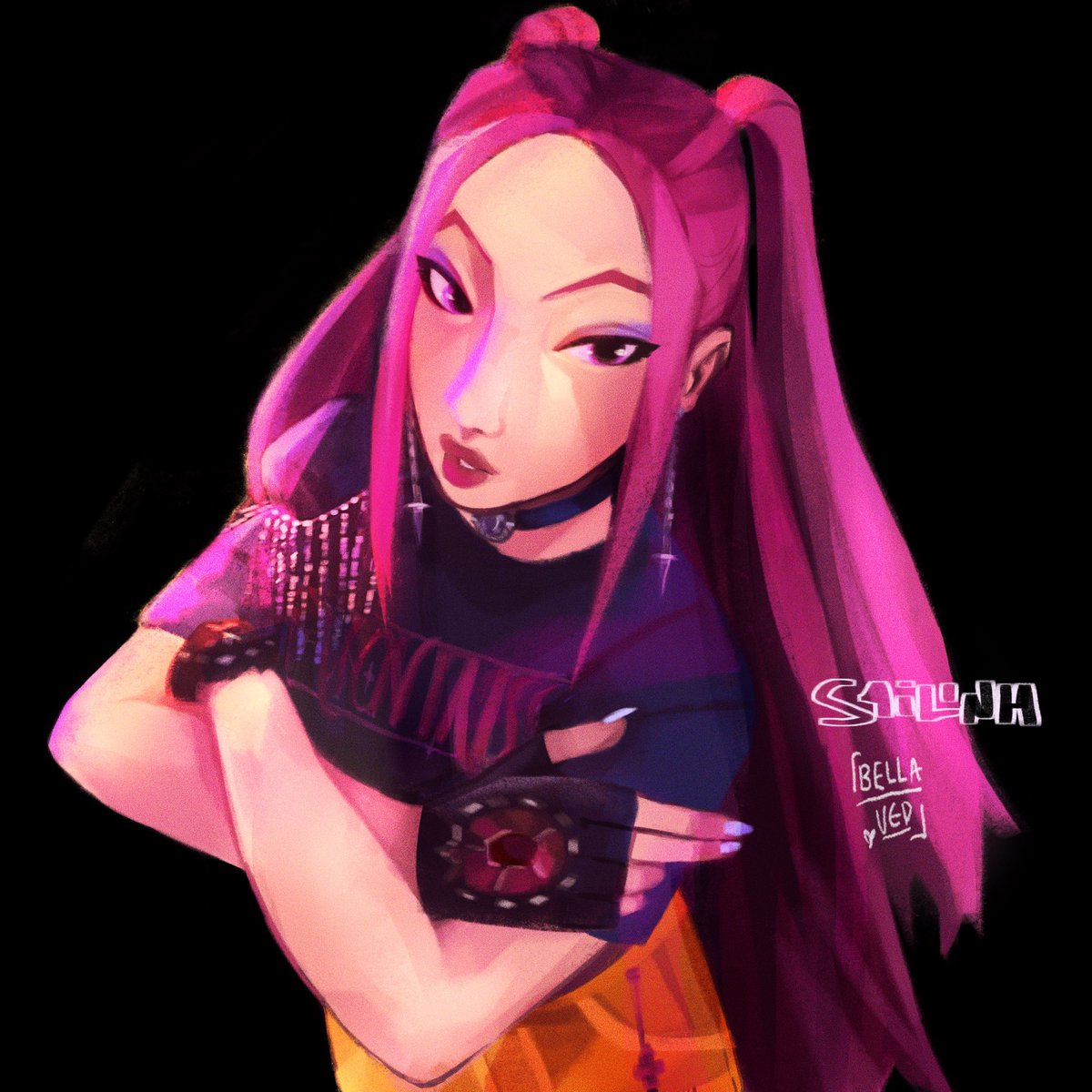 Sbartdump's tweet image. thank you for collabing w/me bella 🤩 @bella_ved_ had so much fun drawing the girl with u #KPOPDEMONHUNTERS 🔥