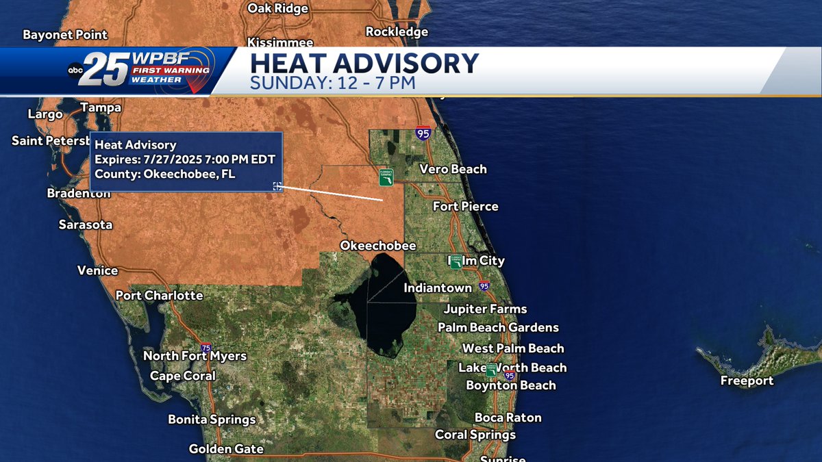 A brand new heat adviosry goes in to effect Sunday for Okeechobee County. It will still be toasty area-wide.