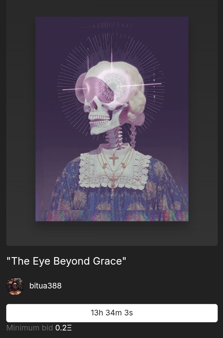 The Auction for "The Eye Beyond Grace" is still live 🔥 
Starting Bid:0.2ETH
Who's going to place the first bid?

Link 🔗⬇️