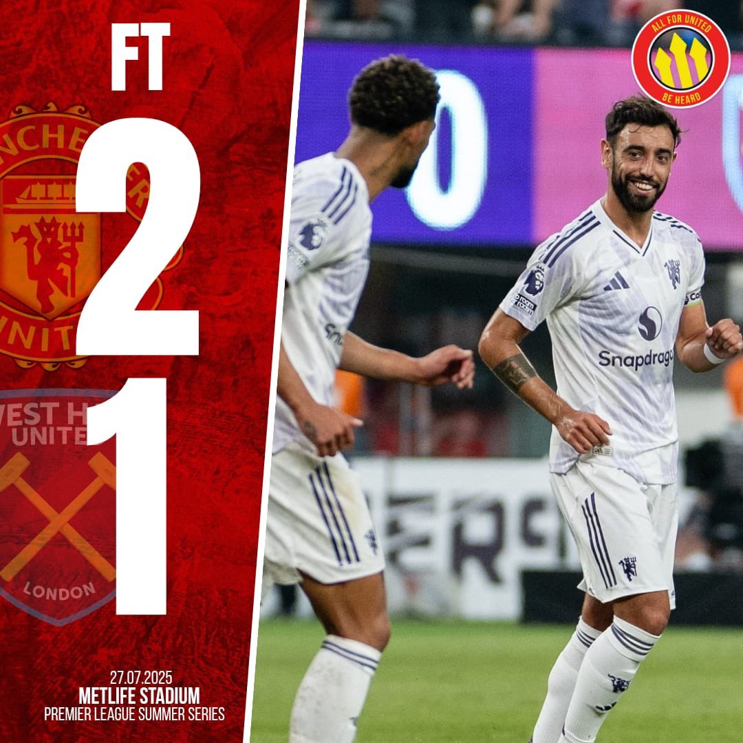 AllForUnited's tweet image. 🚨 𝗙𝗨𝗟𝗟-𝗧𝗜𝗠𝗘: 𝗠𝗮𝗻𝗰𝗵𝗲𝘀𝘁𝗲𝗿 𝗨𝗻𝗶𝘁𝗲𝗱 𝟮-𝟭 𝗪𝗲𝘀𝘁 𝗛𝗮𝗺 🔴⚒️

A strong showing from the Reds under the lights at the MetLife Stadium. United win their opening game of the #PLSummerSeries thanks to a double from Bruno Fernandes with Jared Bowen pulling one…