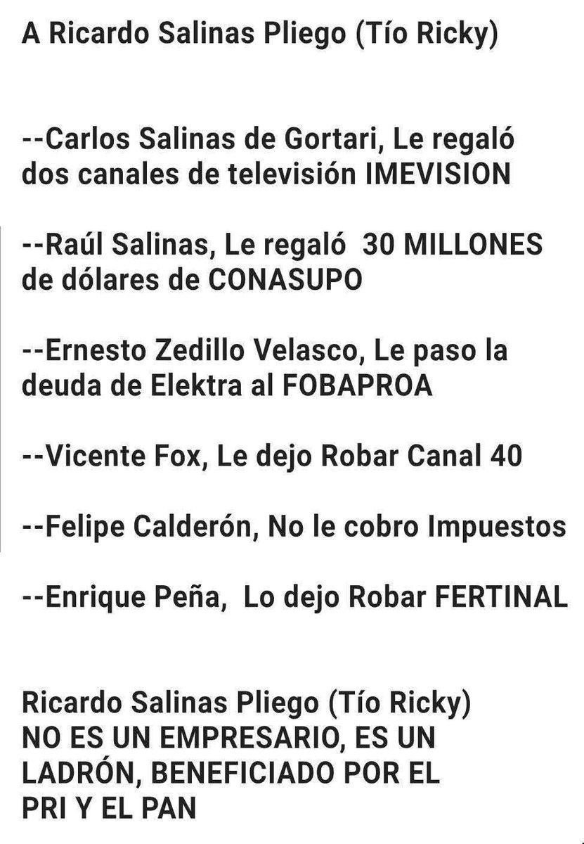 Veronic69884232's tweet image. Se vanagloria de ser un empresario exitoso, pero Ricardo salinas pliego es la viva imagen del “capitalismo de cuates” que nos deja el neoliberalismo.