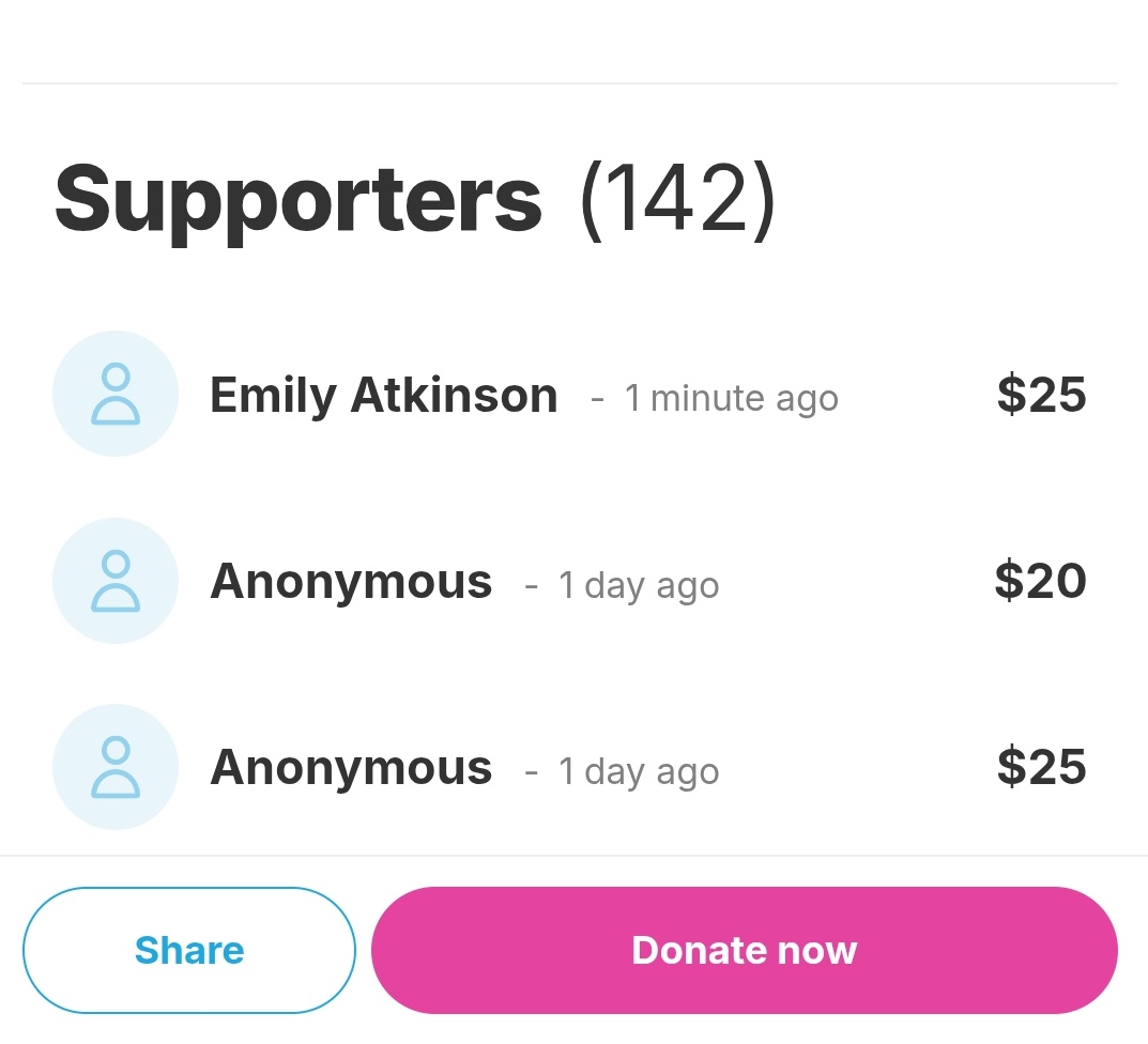 My first donation tonight, you made my heart so happy. I'm so happy. Thank you from the bottom of my heart 🫂😭. Come on friends, I trust you. Support me and help me. Every dollar makes a difference in our lives. I hope to wake up to another donation.
chuffed.org/project/110583…