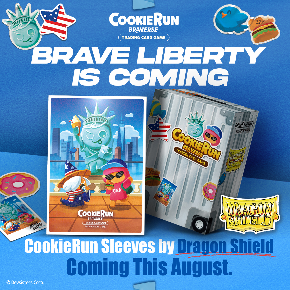 cookie run card sleeves CookieRun Braverse TCG Standard size card sleeves for cards sized measuring up to 63x88 mms (2 x3 )  BRAVE LIBERTY is coming!