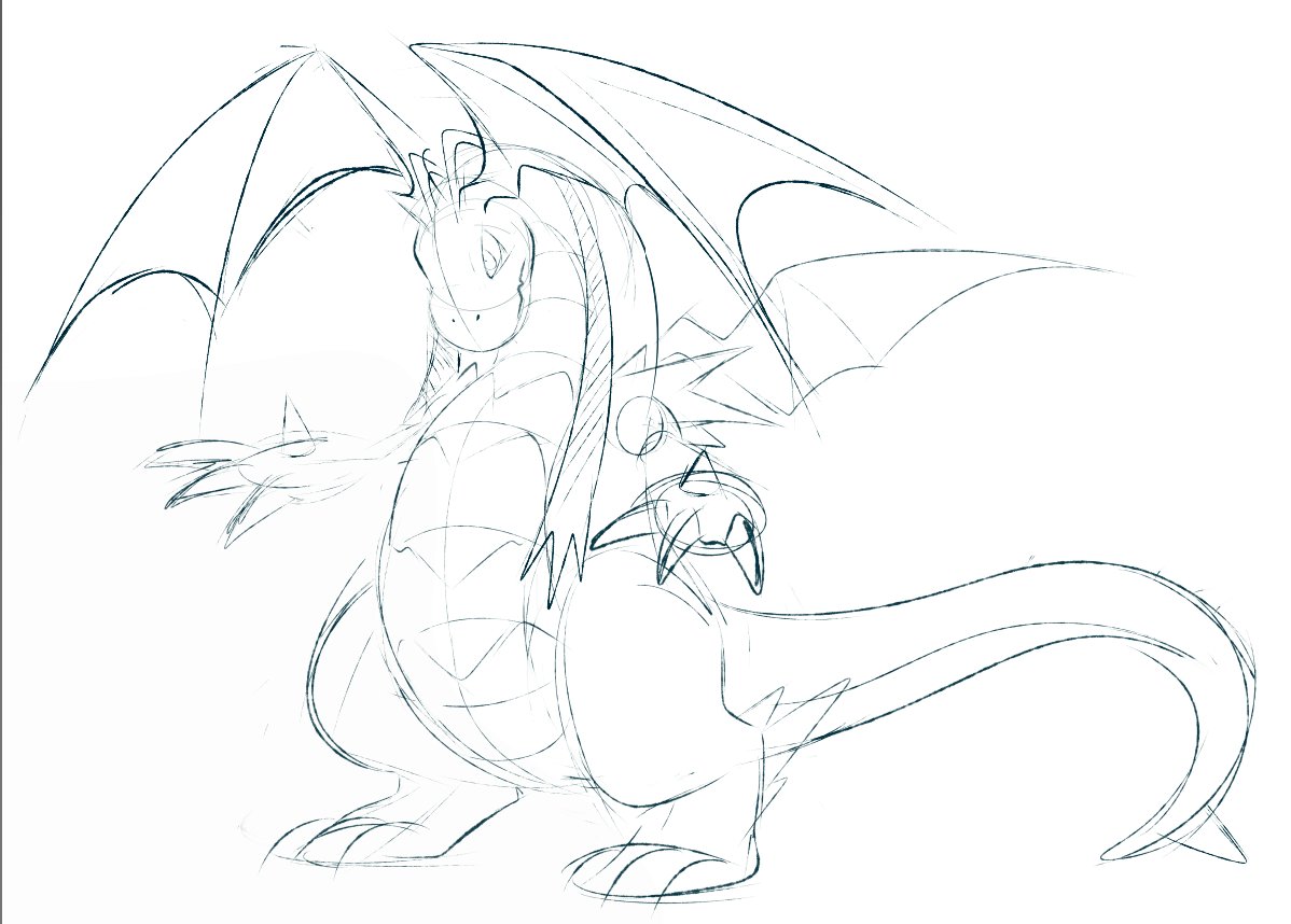 ZheyZheyArts's tweet image. An ugly sketch of Mega Halloween Dragonite