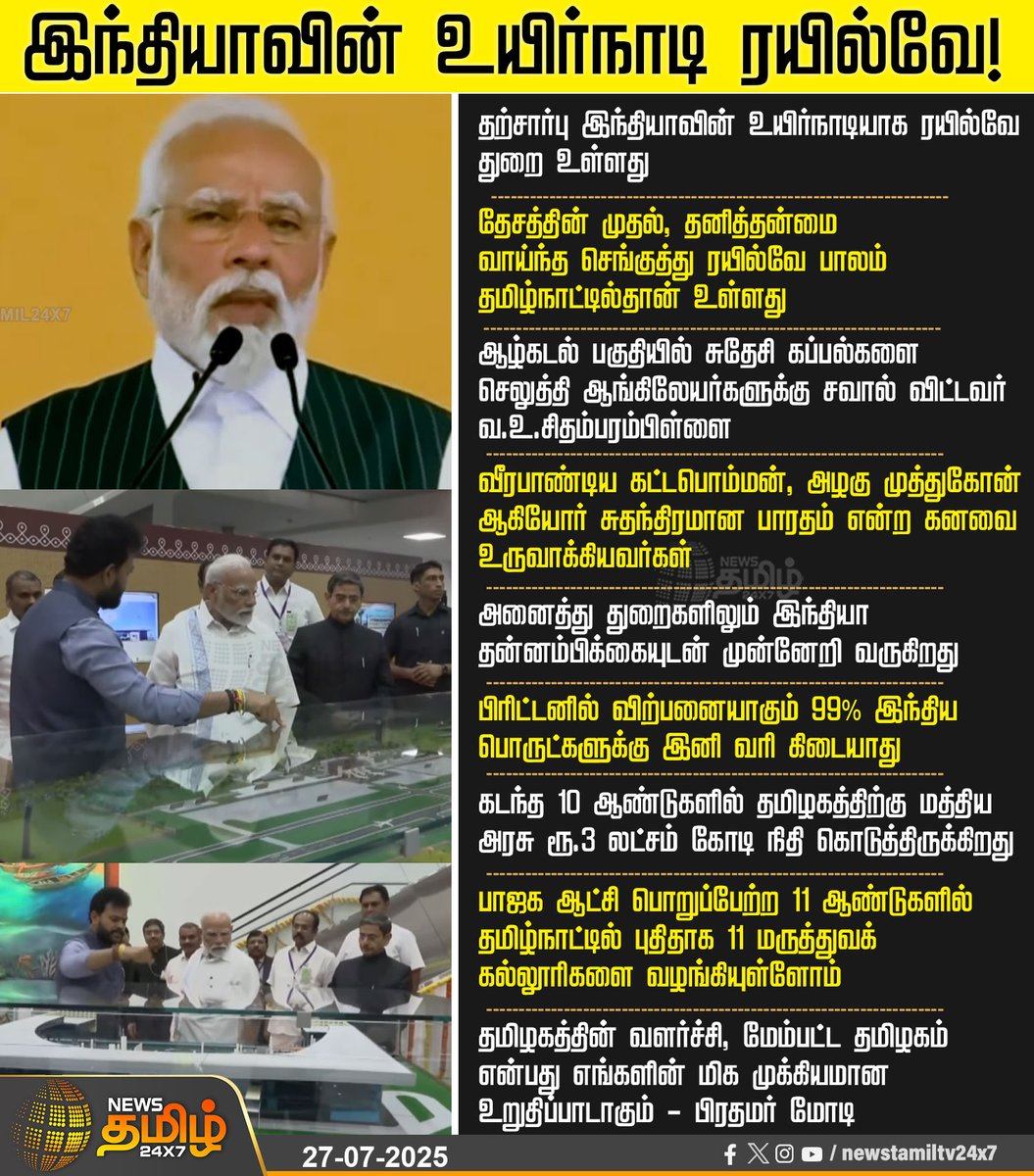 NewsTamilTV24x7's tweet image. #NewsUpdate || இந்தியாவின் உயிர்நாடி ரயில்வே!

#ModiSpeech #PMModi #TamilNadu #PMModiThoothukudiVisit #ThoothukudiAirport #PMModi #Modi #PMModiTamilnaduVisit #ModiVisit #PMModiVisit #TamilNews #NewsTamil #NewsTamil24x7