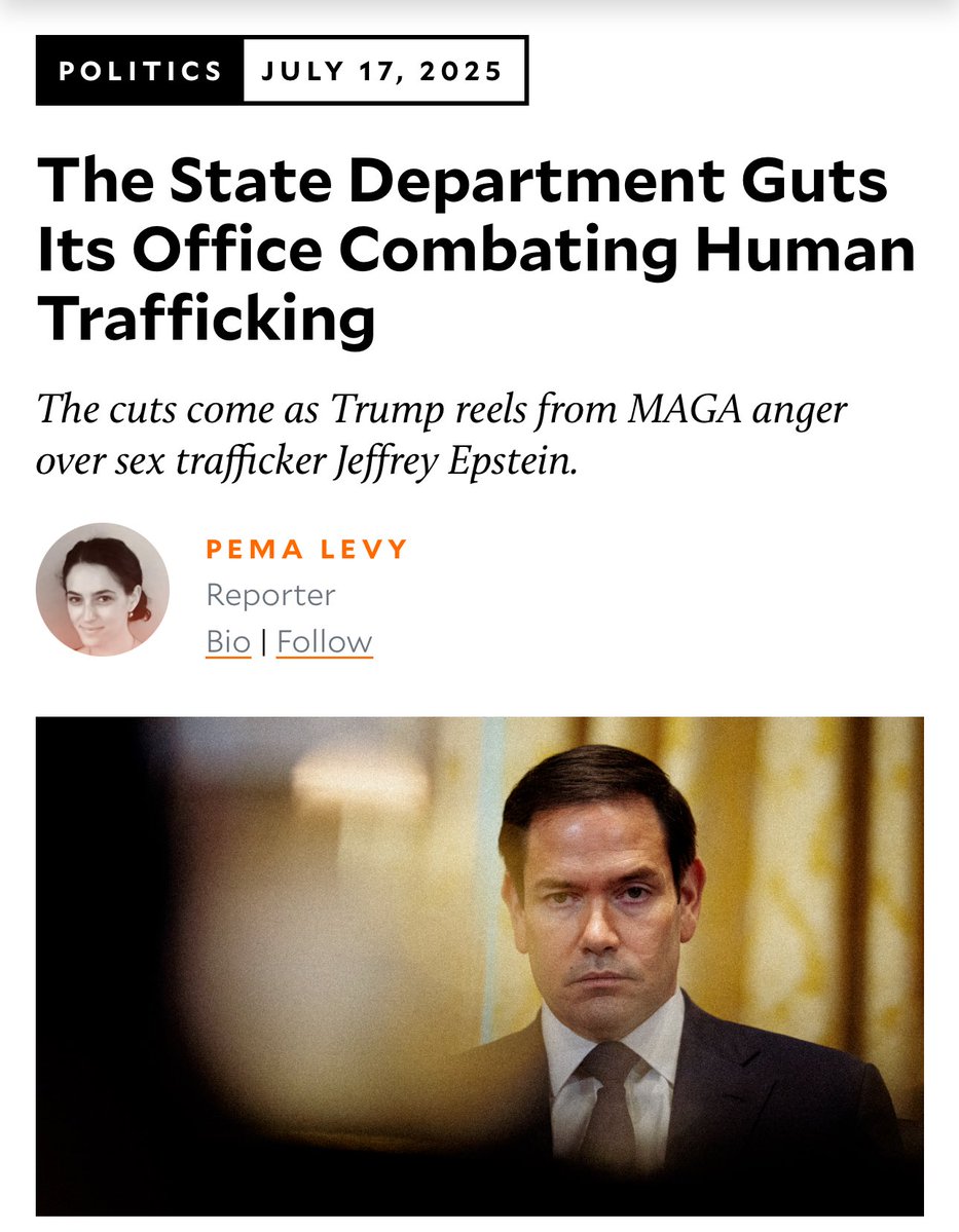 So much for holding sex traffickers accountable. Trump’s State department just gutted the office combating human trafficking.