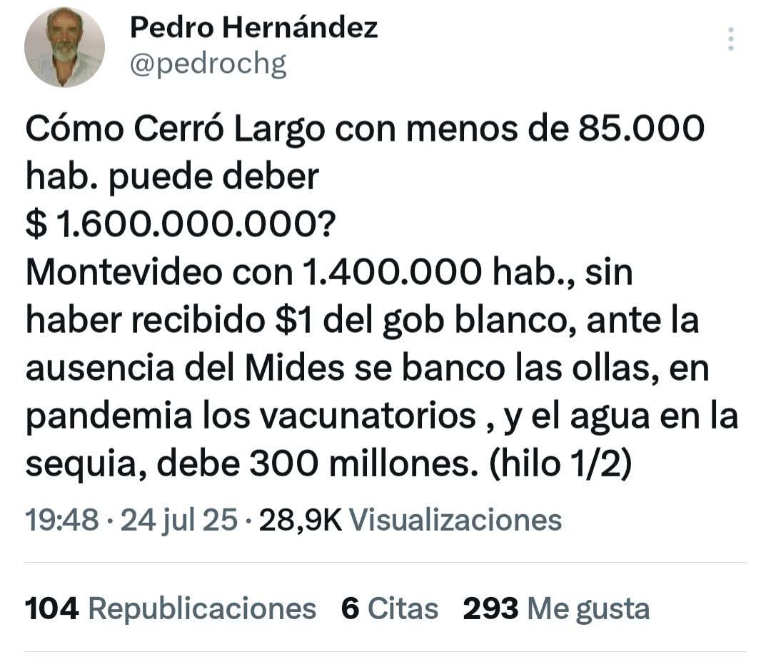 Montevideo se hace cargo del saneamiento, el gobierno Herrerista, no solo no le pago la transferencia que debe realizar el gobierno nacional, y si les dió con aumento a los dep blancos, además no le firmó un préstamo concedido por el BID, y  no pago los tributos,ni contribución