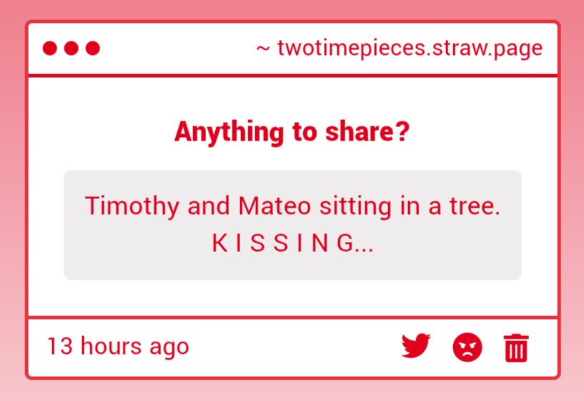 two_timepieces's tweet image. Don't.. do that. We haven't kissed. He simply told me he'd be willing to go out with me... Nothing else. Nothing else... - Timothy T.