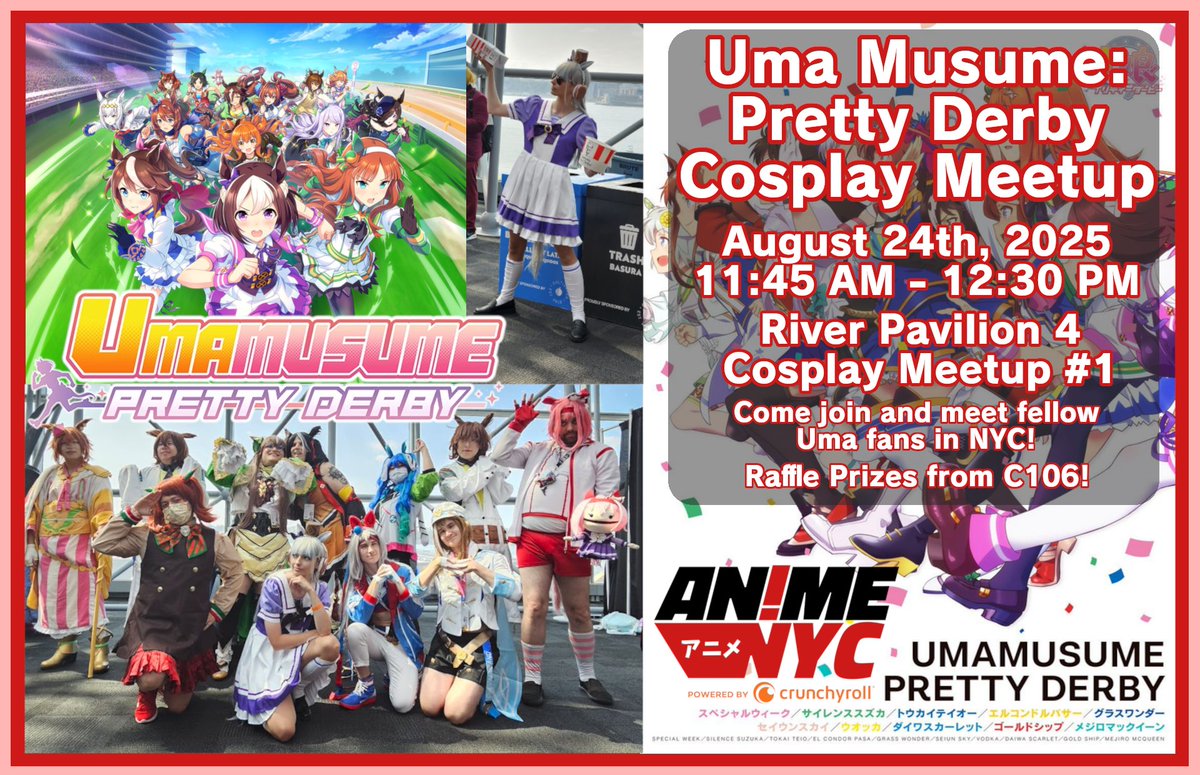 Hey everyone! With ANYC2025 coming closer, I'm happy to announce that the Uma Musume: Pretty Derby cosplay meetup has been approved. Can't wait to everyone there. Come hang out with fellow umadachi 🐴#AnimeNYC #umamusume #anyc #AnimeNYC2025