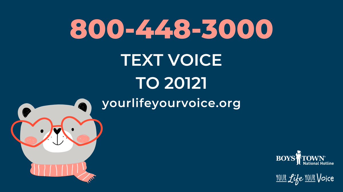 We care. Let us know if you are struggling with something. Our hotline specializes in talking with kids, teens, and young adults. Call 800-448-3000 or TEXT VOICE to 20121. yourlifeyourvoice.org