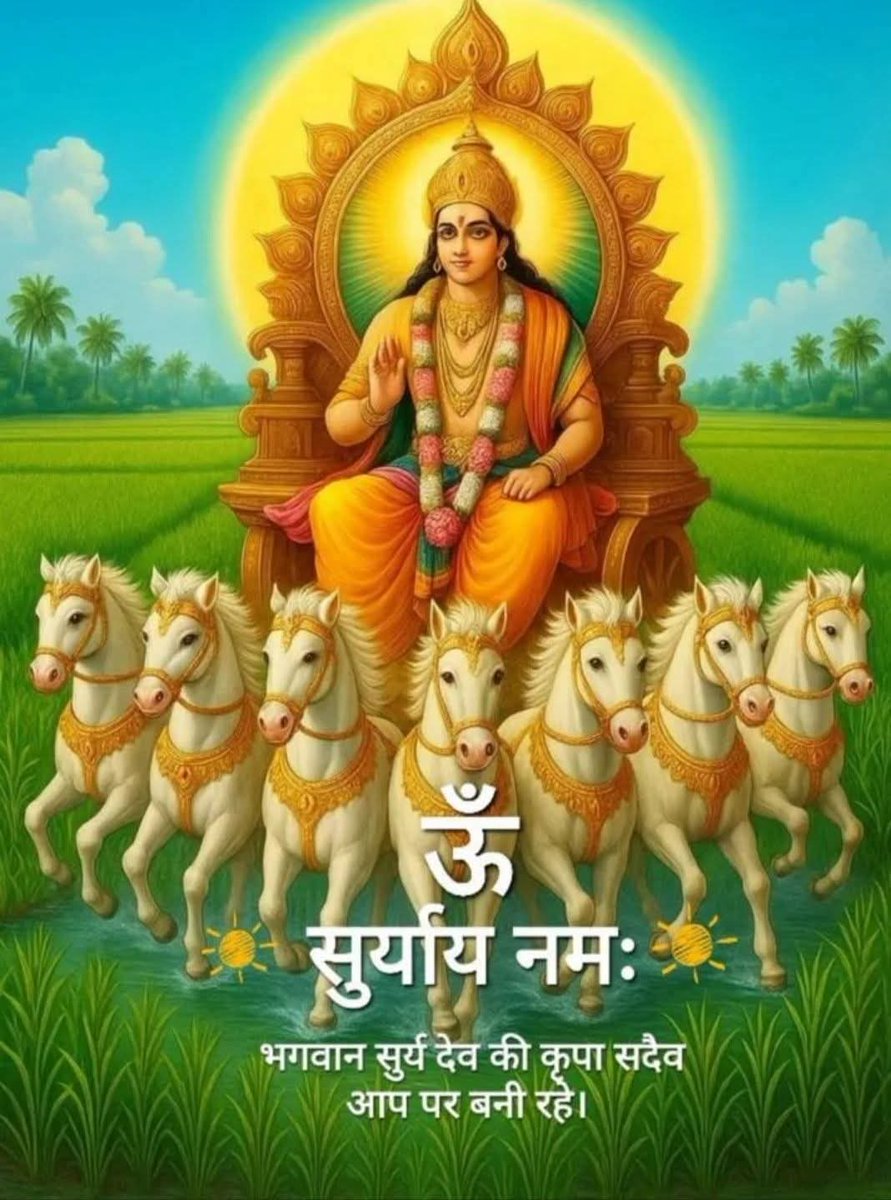 pandey_shukdeo's tweet image. ॥ #श्रीसूर्य_प्रातः_स्मरणम्॥

प्रातः स्मरामि खलु तत्सवितुर्वरेण्यं,
रूपं हि मण्डलमृचोऽथ तनुर्यजूंषि।

सामानि यस्य किरणाः प्रभवादिहेतुं,
ब्रह्माहरात्मकमलक्ष्यमचिन्त्यरूपम्।।

प्रातर्नमामि तरणिं तनुवाङ्मनोभि-
र्ब्रह्मेन्द्रपूर्वकसुरैर्नुतमर्चितं च।
ऊं भानवे नमः