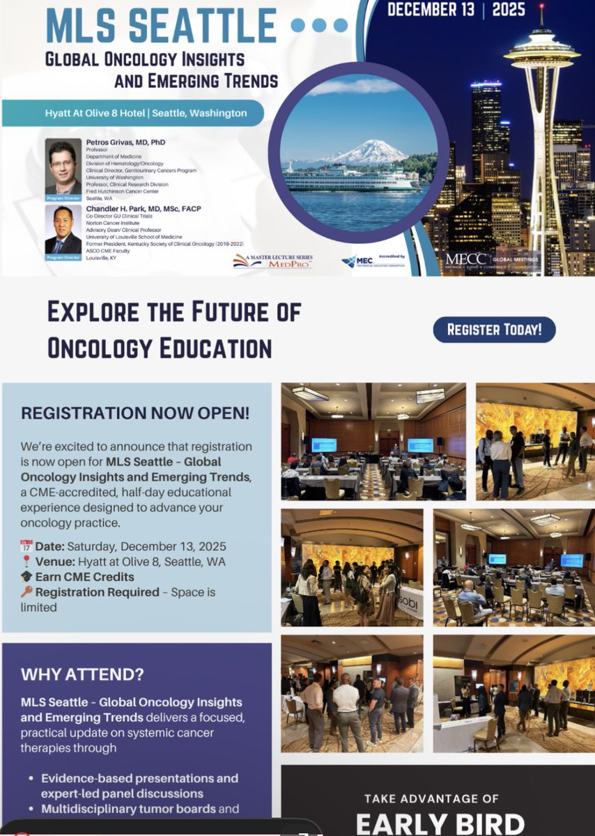PGrivasMDPhD's tweet image. Join @CParkMD &amp;amp; me on Dec 13 in Seattle for a fantastic Master Lectures series with stellar speakers, interactions, fun! Register below:
masterlectureseries.com/registration-m…

@PavlosMsaouel @mshadman @RahulBanerjeeMD @DRBakaloudiMD @DMakrakisMD @HsiehLab @DimaDanai @fredhutch @DrOmarMian