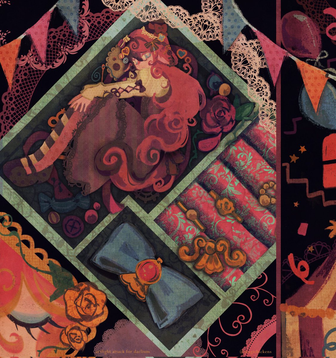 magichickens's tweet image. artfight attack for daclium 🎪🌟🎀