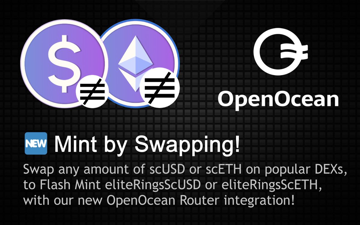 FTM1337's tweet image. 🆕 Swap to Mint!
Thanks to the chads at @OpenOceanGlobal DEX Aggregator, you can now combine Swapping & Minting together in the most Optimal proportion to get eliteRingsScUSD & eliteRingsScETH!
Use our native Equalizer Swap to try it out!
equalizer.exchange/swap 📷