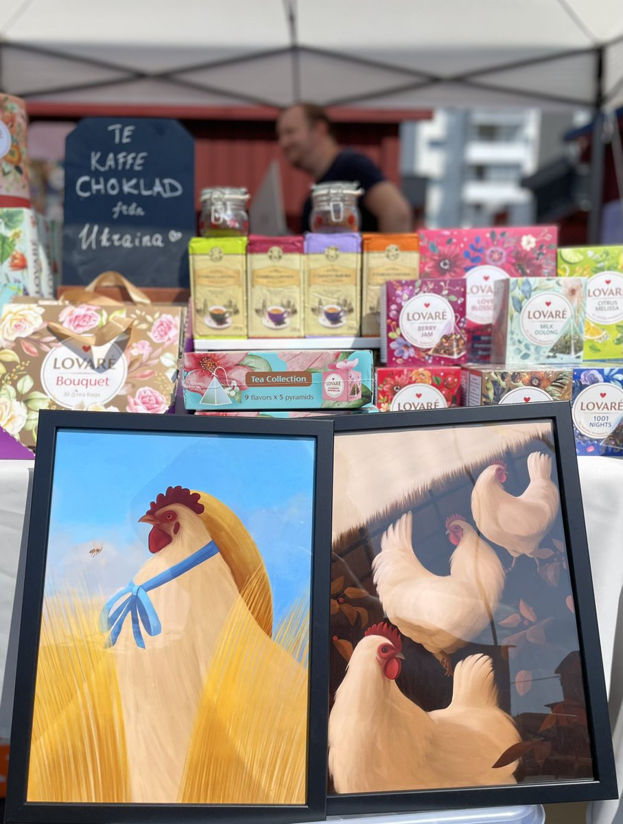 tayaferdinand's tweet image. My chickens live on in the physical world. Some prints and postcards at the local market in Malmö 🐓☺️