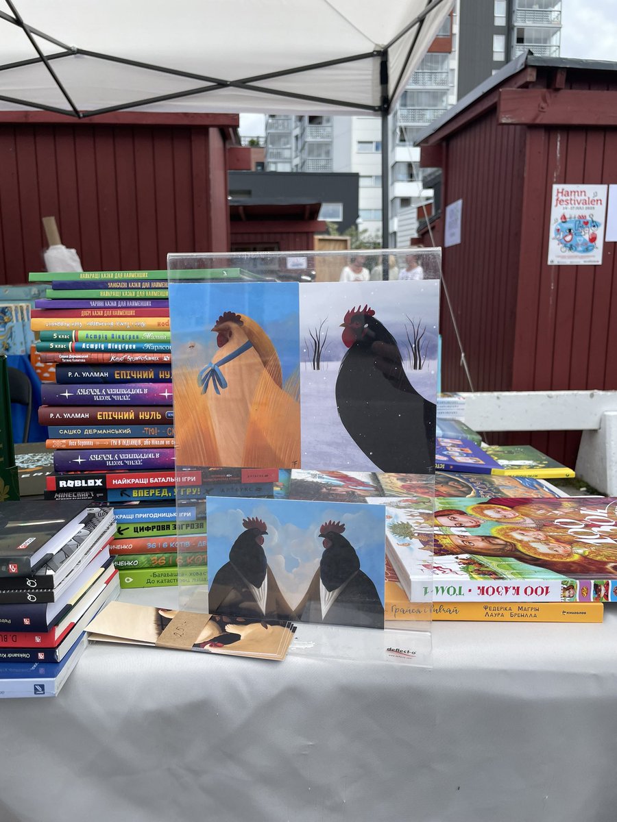 tayaferdinand's tweet image. My chickens live on in the physical world. Some prints and postcards at the local market in Malmö 🐓☺️