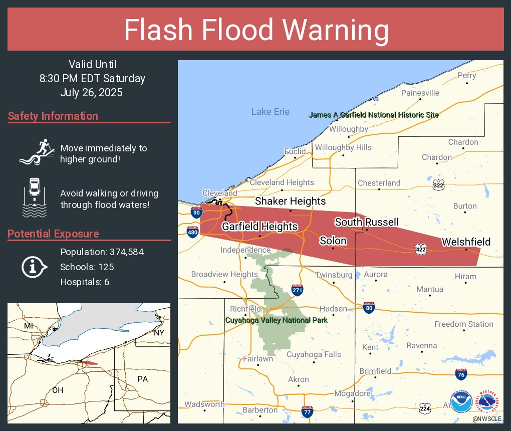 NWSFlashFlood's tweet image. Flash Flood Warning including Garfield Heights OH, Shaker Heights OH and Solon OH until 8:30 PM EDT