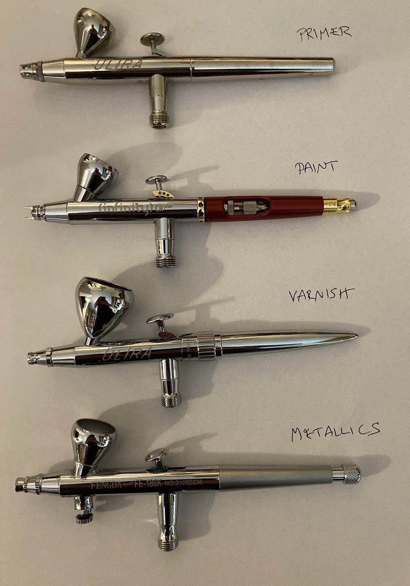 AdamWatkinson1's tweet image. After four years of airbrushing this is were I’m at &amp;amp; I have to say I quite like it…dedicating airbrushes to different ‘jobs’ is a winner for me…👍😊