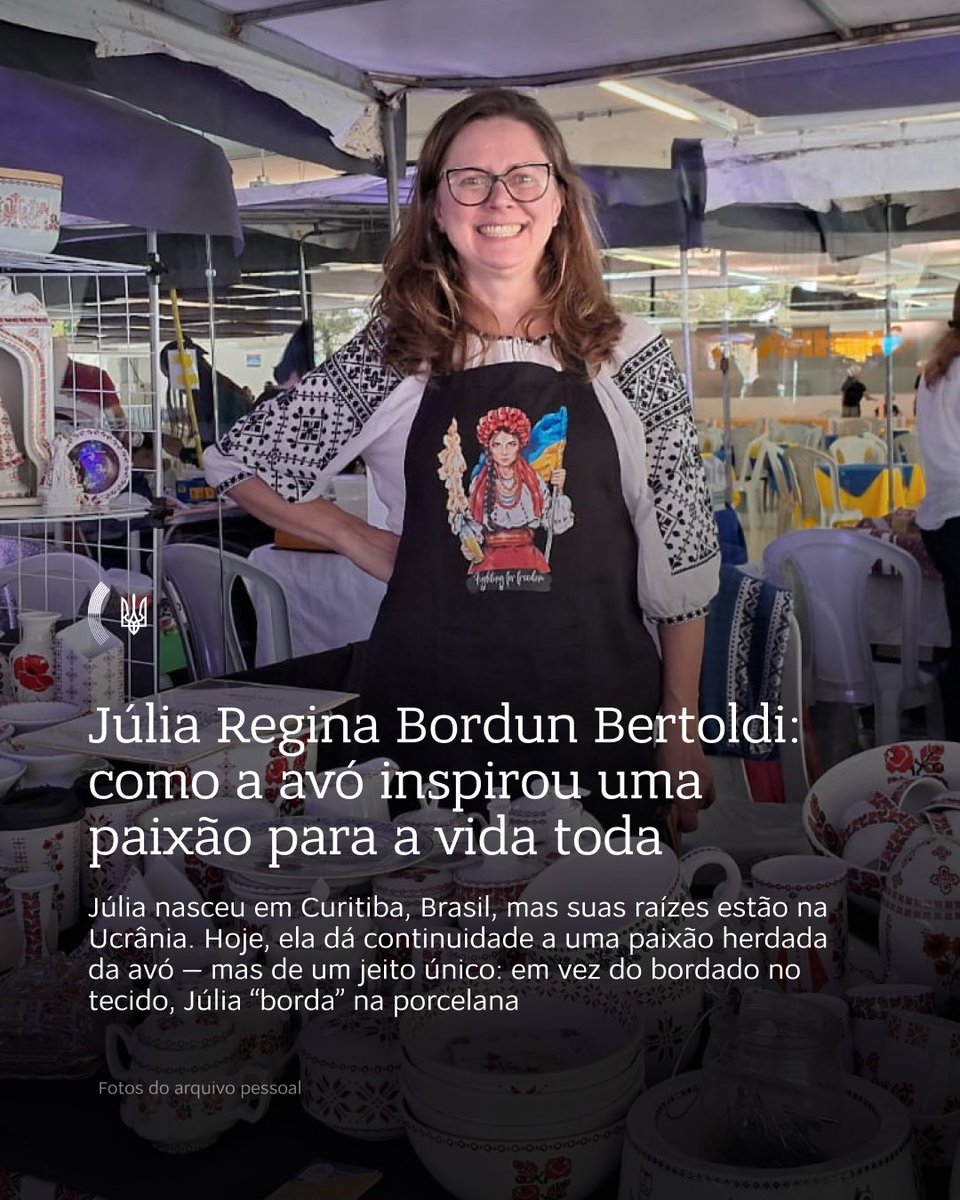 Continuamos relatar sobre as pessoas brilhantes da diáspora ucraniana no Brasil. Júlia Regina Bordun Bertoldi atua na decoração de porcelanas com motivos ucranianos. É vice-presidente da Representação Central Ucraniano-Brasileira: instagram.com/p/DMlgx7ky6cH/…