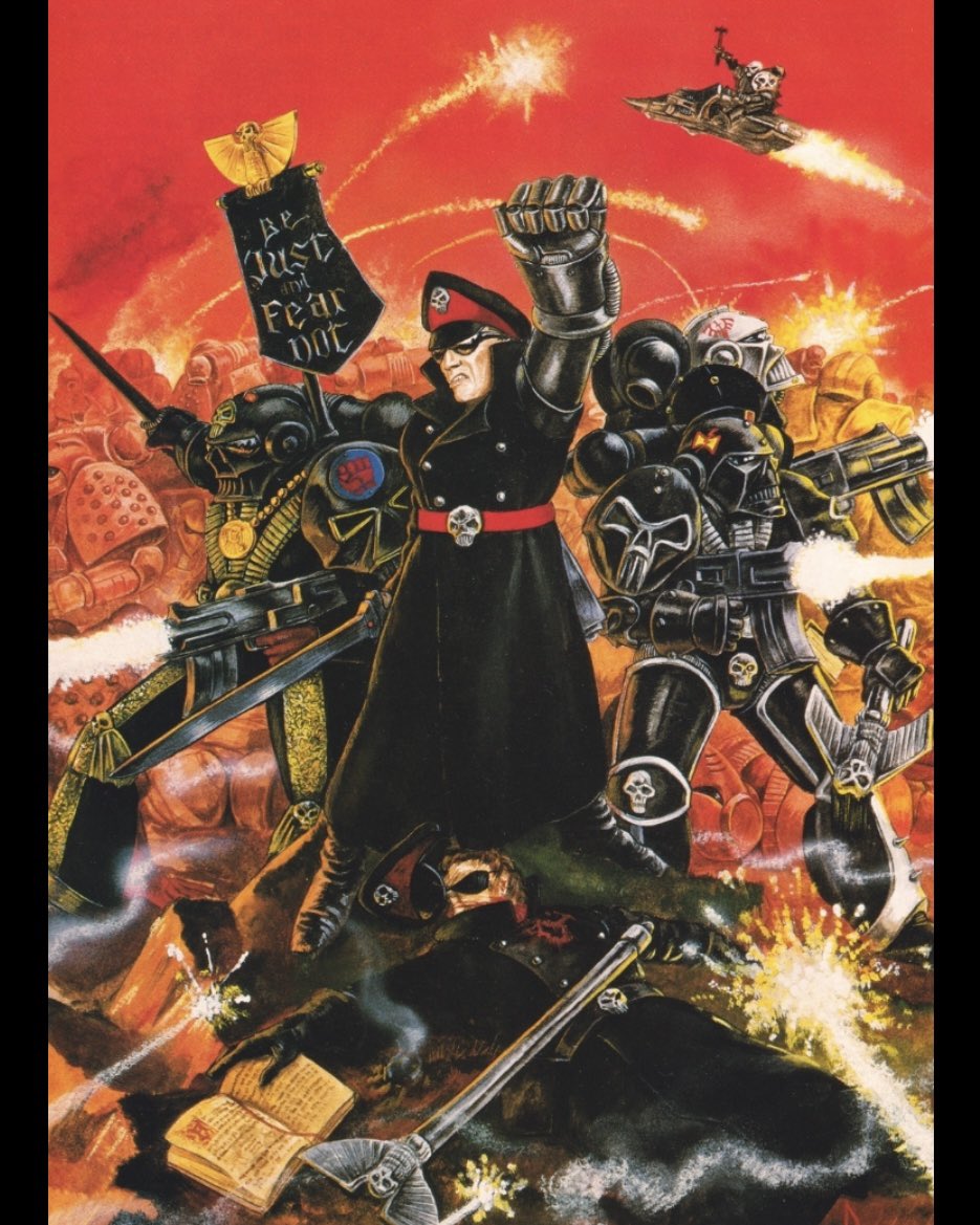 Awesome art by Dave Gallagher featuring chaplains and commissars. Can anyone tell me what the thing flying about in the background is? An Eldar jet bike perhaps?
.
#oldhammer #art #warhammercommunity #warhammer #warhammer40k #40k
