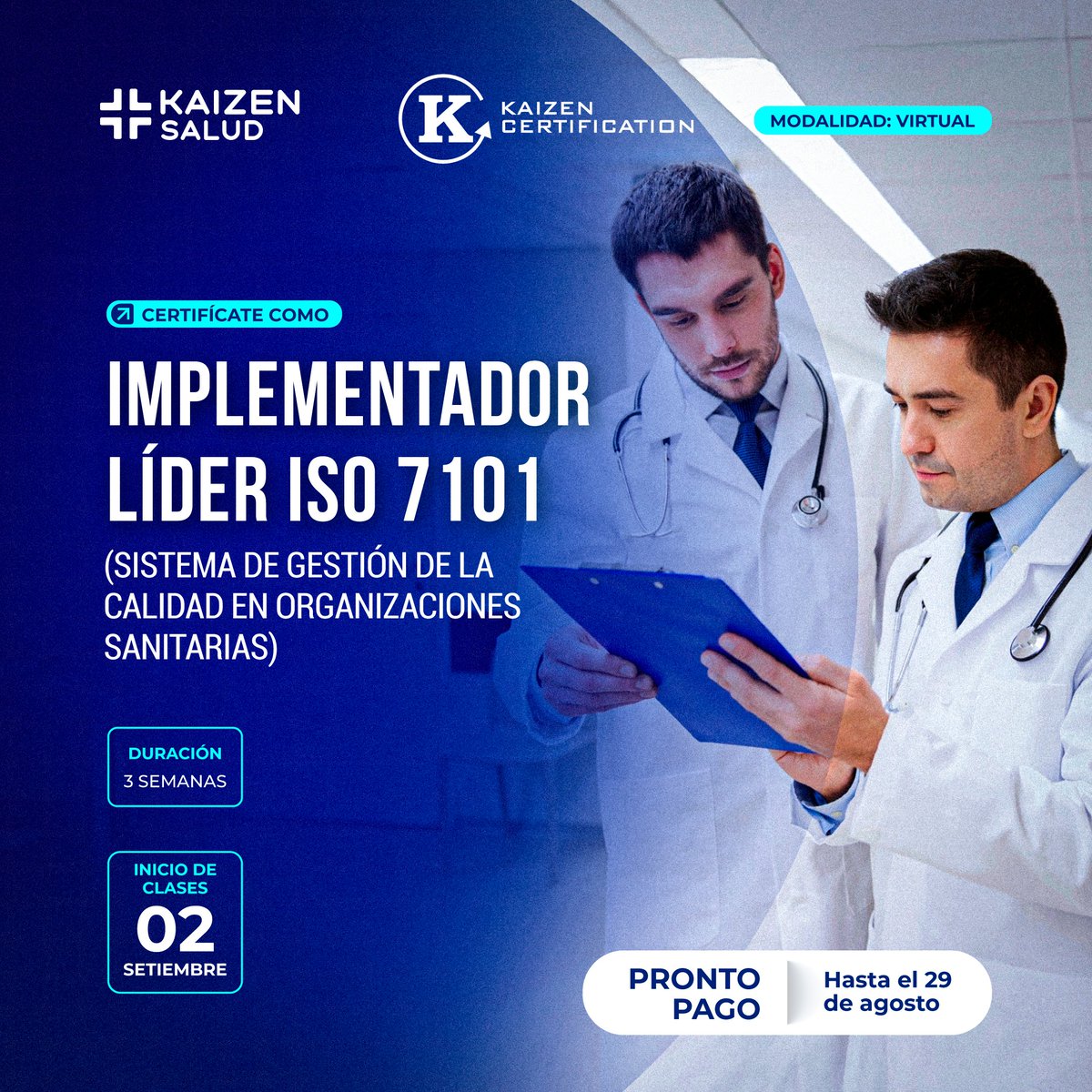 🥇 ¡CERTIFICATE como IMPLEMENTADOR LÍDER ISO 7101! 🏥 (SISTEMA DE GESTIÓN DE LA CALIDAD EN LAS ORGANIZACIONES SANITARIAS)! 👨‍⚕🩺 

✨ Contáctanos ➡️ bit.ly/LIDER-7101
📄 Descargar brochure ➡️ bit.ly/4f68pwW
🎥 Testimonios ➡️ bit.ly/4301mAy