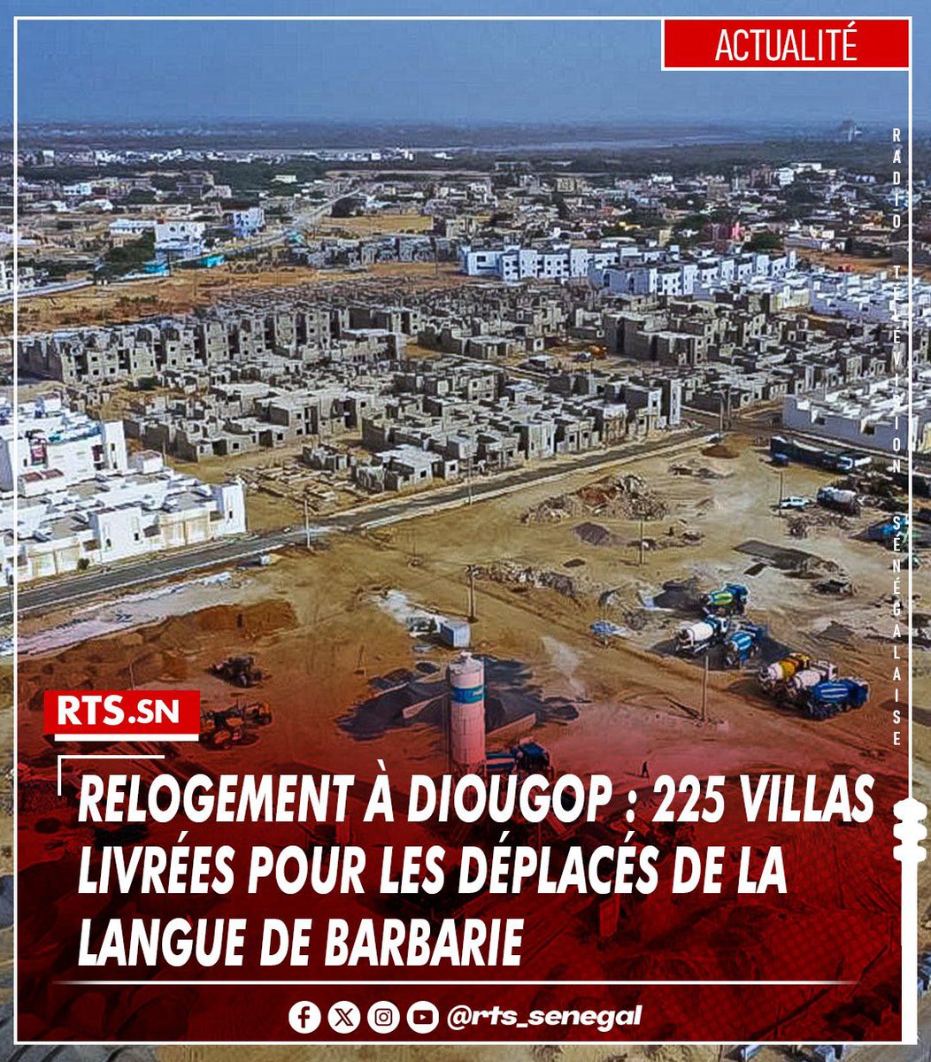 RTS1_Senegal's tweet image. À Diougop, 225 villas ont été livrées pour reloger 2 570 déplacés climatiques. Un second programme prévoit 436 logements. Le SERRP, doté de 93,3 M$, prévoit aussi écoles, mosquée, ZAED et un budget de 3 Mds FCFA pour soutenir les activités des populations.
rts.sn/actualite/deta…