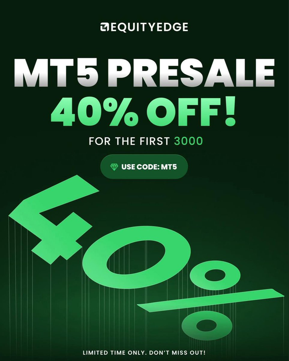 Trader_Ahmvd's tweet image. MT5 is almost here 👀
Equity Edge just dropped a wild pre-launch offer for all traders:
Buy ANY challenge & get a FREE $10K Instant Funding
•40% OFF with code MT5 🔥
I just partnered with them to spread the word.
Check them out @equityedgeuk 💼
Let’s get you funded.