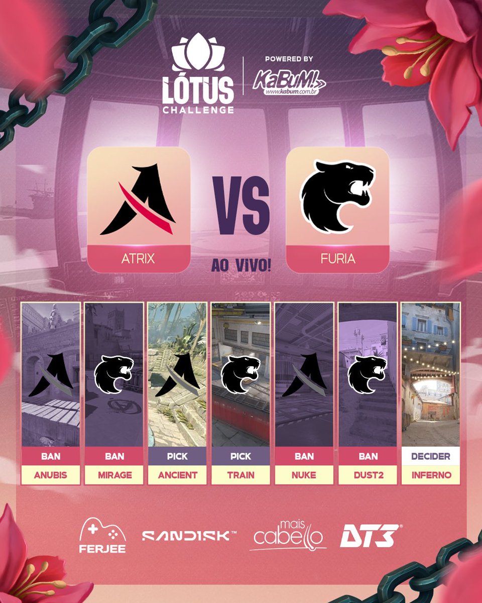 Lótus HUB (@lotushuboficial) on Twitter photo ATENÇÃO: agora é valendo a última vaga a bordo do #LótusChallenge by <a href="/kabumesports/">KaBuM! IDL</a>
✨ Assista agora ao vivo:
⚓️ <a href="/AtrixEsportsGG/">Atrix Esports</a> vs <a href="/FURIA/">FURIA</a>
🗺️ Ancient (Atrix) / Train (FURIA) / Inferno (Decider)
📍 /lotushuboficial ATENÇÃO: agora é valendo a última vaga a bordo do #LótusChallenge by <a href="/kabumesports/">KaBuM! IDL</a>
✨ Assista agora ao vivo:
⚓️ <a href="/AtrixEsportsGG/">Atrix Esports</a> vs <a href="/FURIA/">FURIA</a>
🗺️ Ancient (Atrix) / Train (FURIA) / Inferno (Decider)
📍 /lotushuboficial